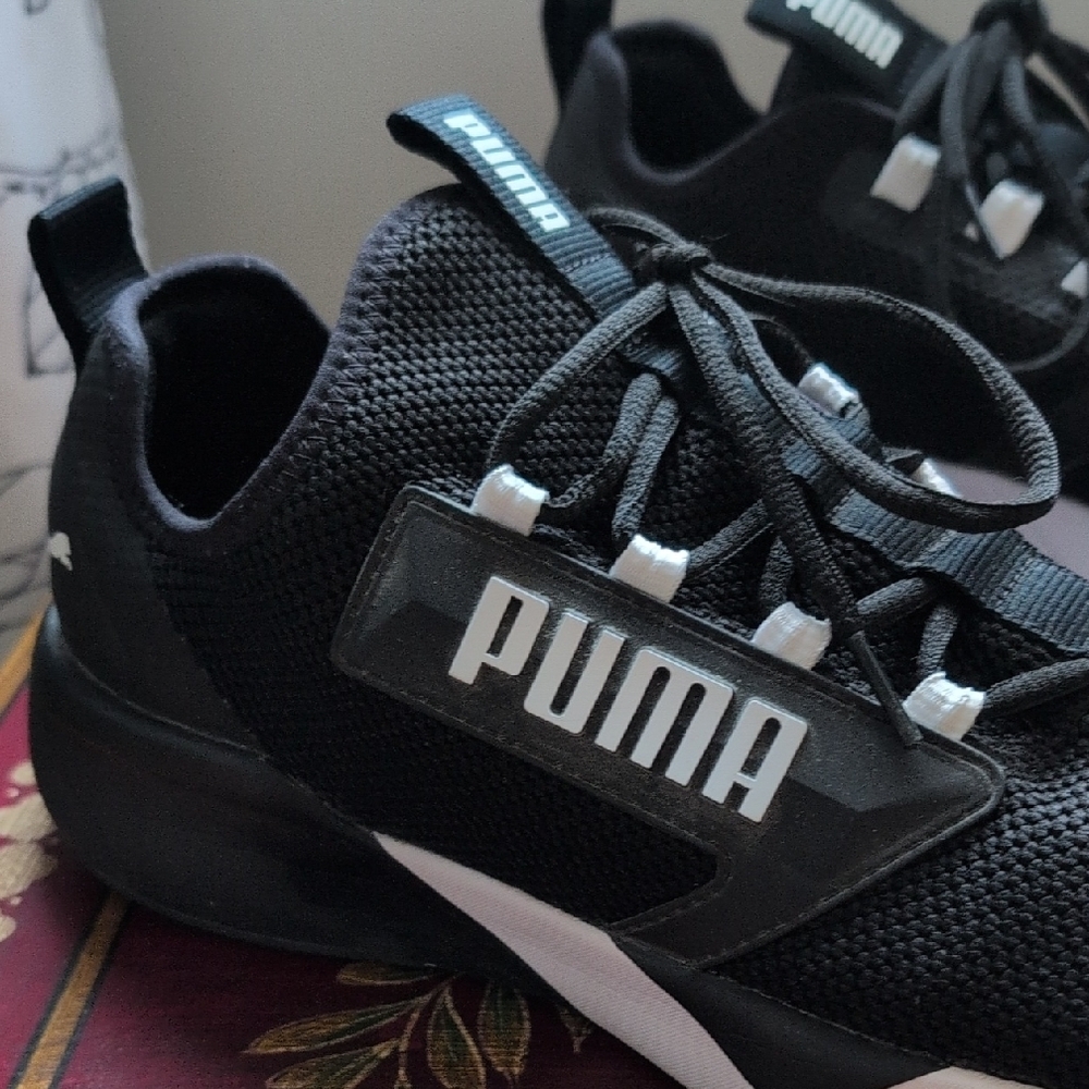 Puma Black and White Knit Runner Sneakers - Picture 2 of 6